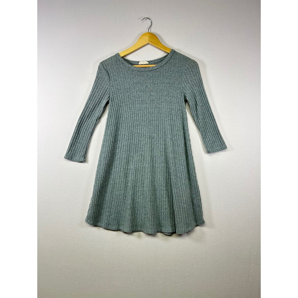 Pinc Ribbed Knit Dress Womens Medium Grey 3/4 Sleeve‎ A-Line Mini Crew Neck